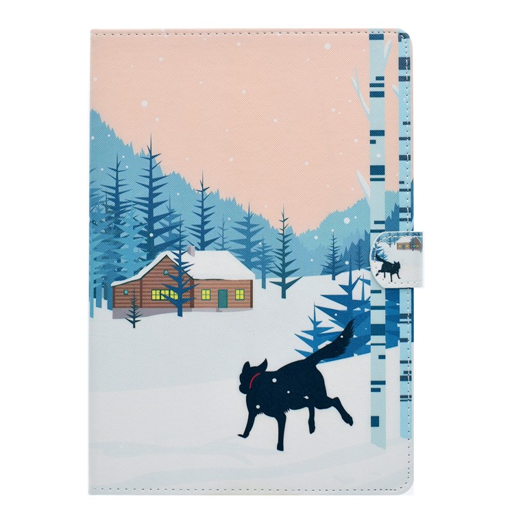 Pattern Printing Stand Card Slots Leather Case for iPad Pro 10.5 (2017) - Black Dog and Snow Scene-1