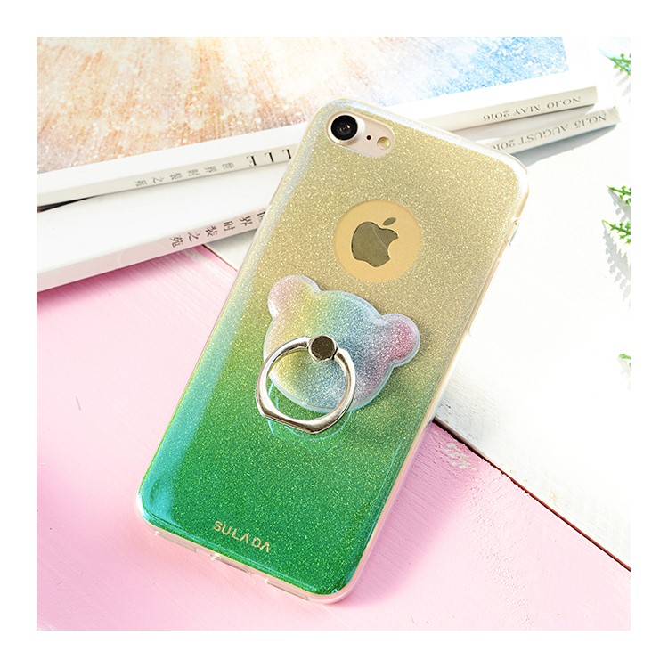 

SULADA для iphone 8 / 7 4,7-дюймовый Поворотное Кольцо С Подставкой Глянцевая Гибкая Крышка Для Телефона TPU - Зеленый, iPhone 8