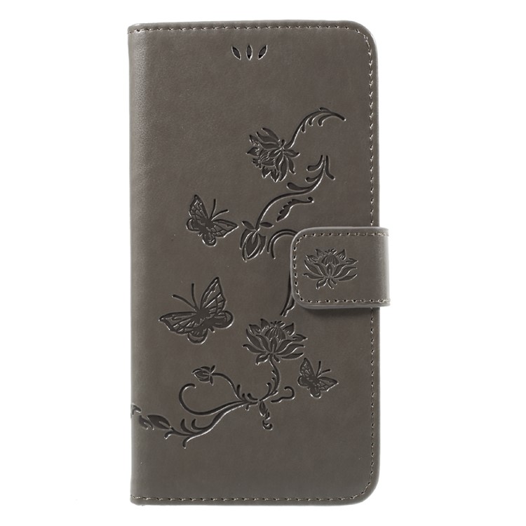 

Imprint Butterfly Flower Magnetic Wallet PU Leather Stand Shell for iPhone 8 Plus / 7 Plus - Grey