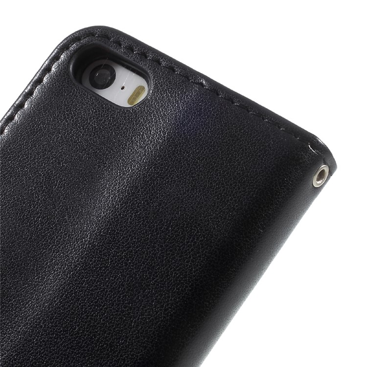 Imprint Butterfly and Flower PU Leather Stand Wallet Phone Case for iphone 5 / 5s / SE - Black-8