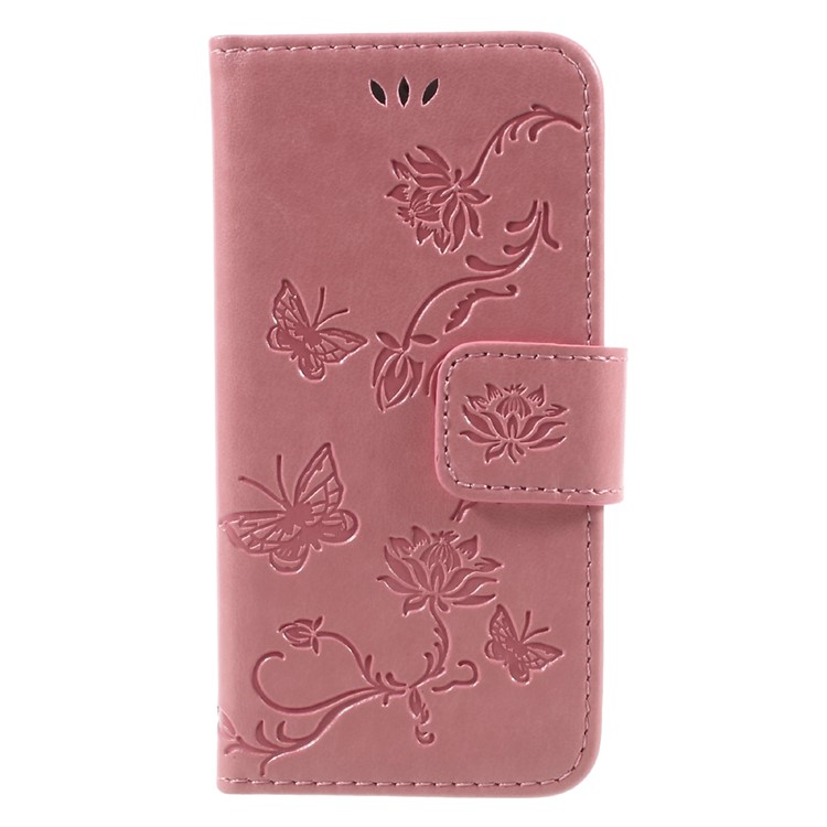 Imprint Butterfly and Flower PU Leather Wallet Mobile Case for iphone 5 / 5s / SE - Pink-1