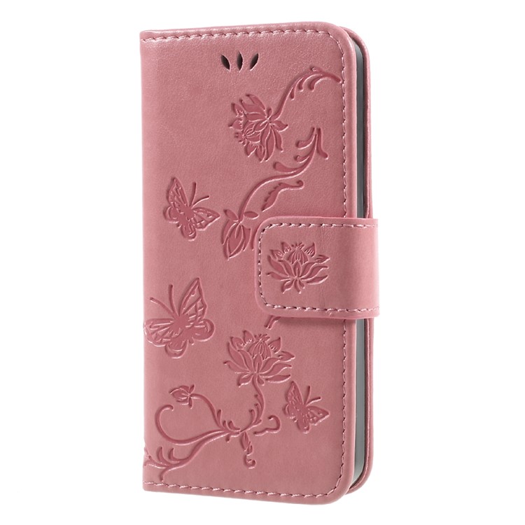 Imprint Butterfly and Flower PU Leather Wallet Mobile Case for iphone 5 / 5s / SE - Pink-3