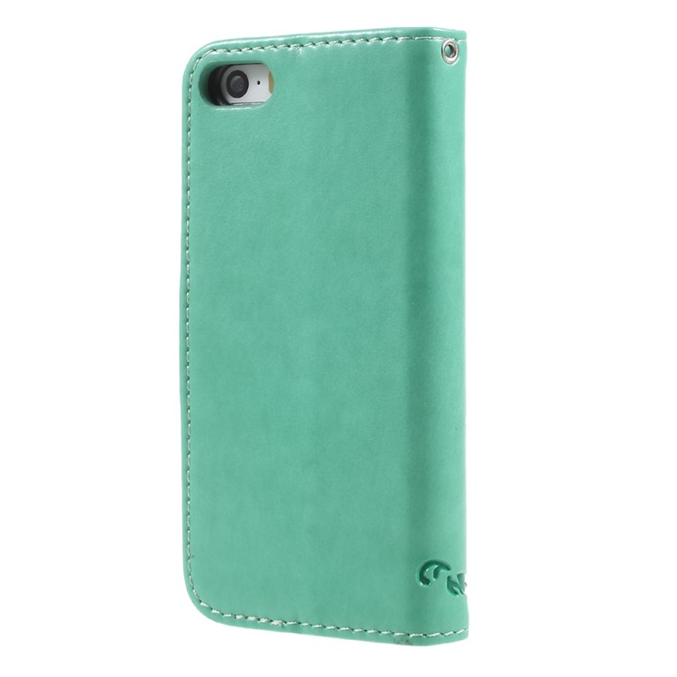 Imprint Butterfly and Flower PU Leather Wallet Copertura Shell with Stand for iphone 5 / 5s / SE - Cyan -2