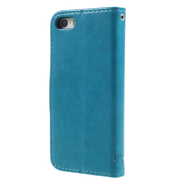 Impressum Schmetterling und Blume PU-Leder-Shell-Kasten mit Standplatz für iphone 5 / 5s / SE - Blau-2