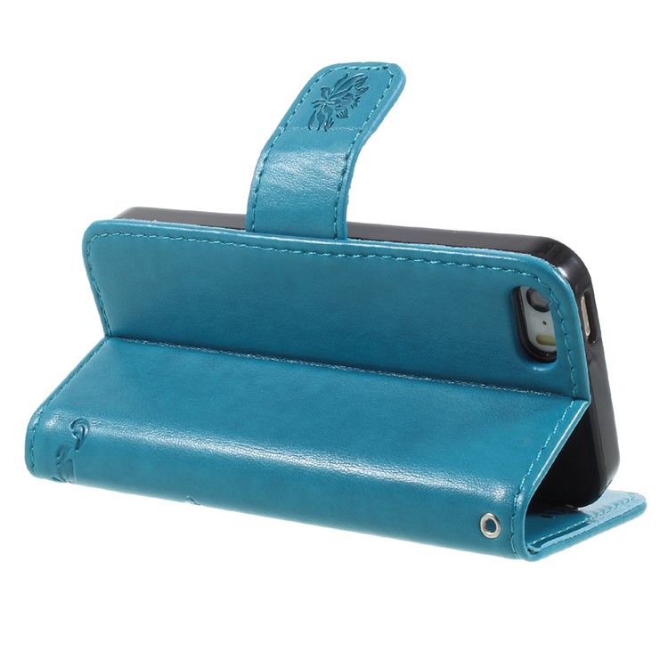 Impressum Schmetterling und Blume PU-Leder-Shell-Kasten mit Standplatz für iphone 5 / 5s / SE - Blau-5
