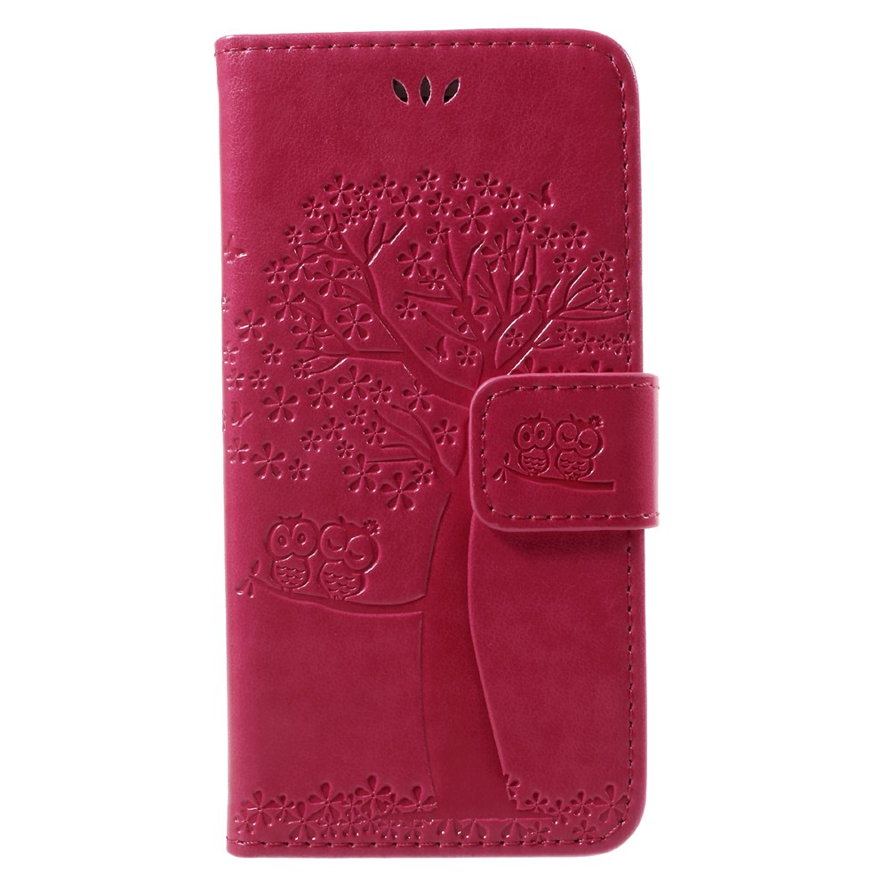 Imprint Tree Owl Magnetic Wallet PU Leather Stand Cover for iPhone 7 4.7 inch - Rose-2