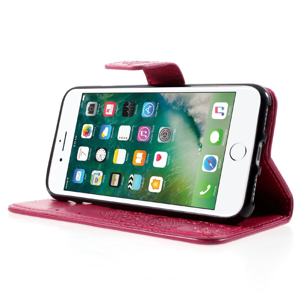 Imprint Tree Owl Magnetic Wallet PU Leather Stand Cover for iPhone 7 4.7 inch - Rose-4