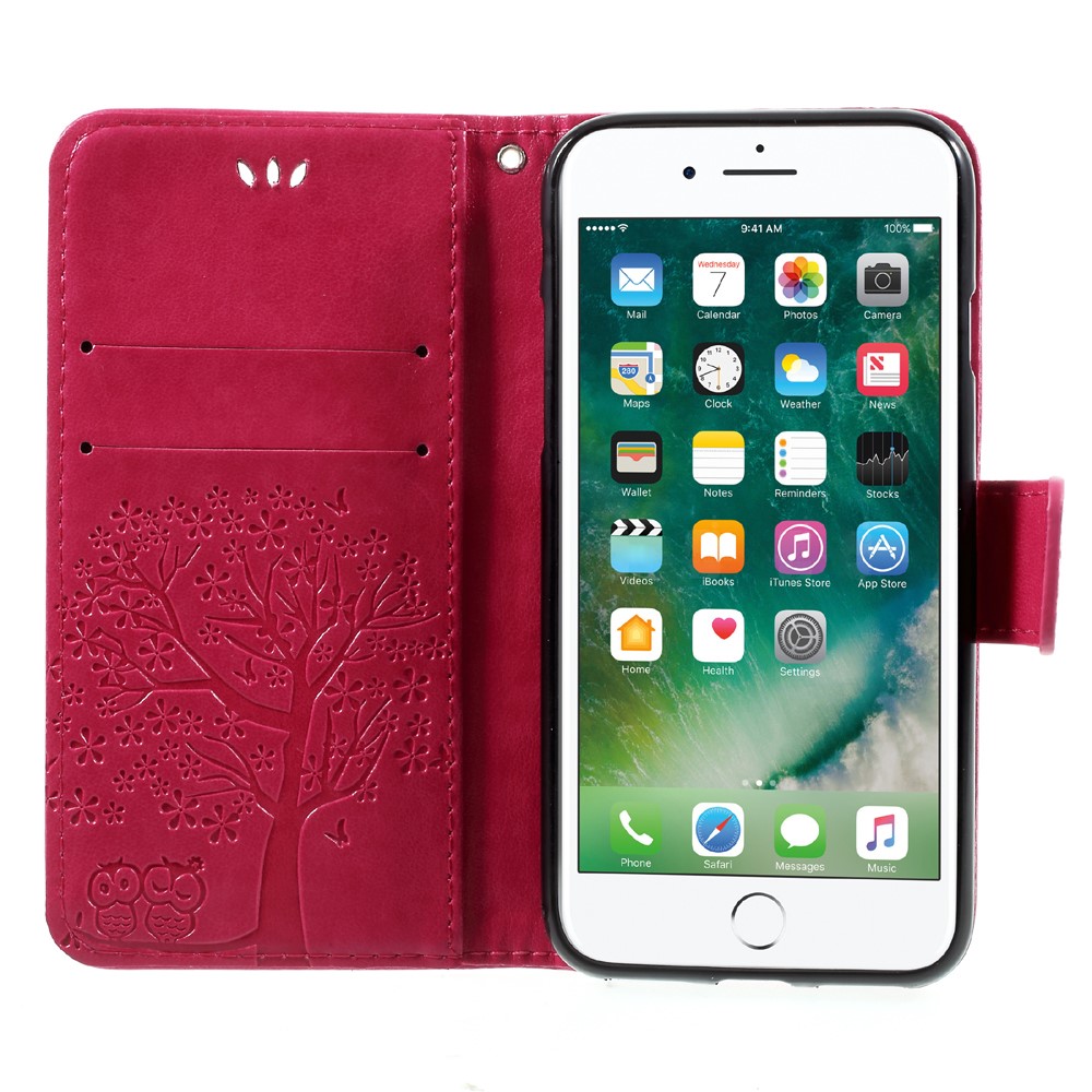 Imprint Tree Owl Magnetic Wallet PU Leather Stand Cover for iPhone 7 4.7 inch - Rose-6