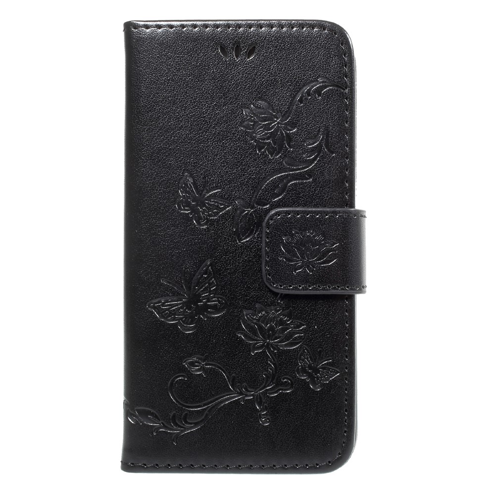Imprint Butterfly Flower Magnetic Wallet PU Leather Stand Case for iPhone 8 / 7 4.7 inch - Black-1