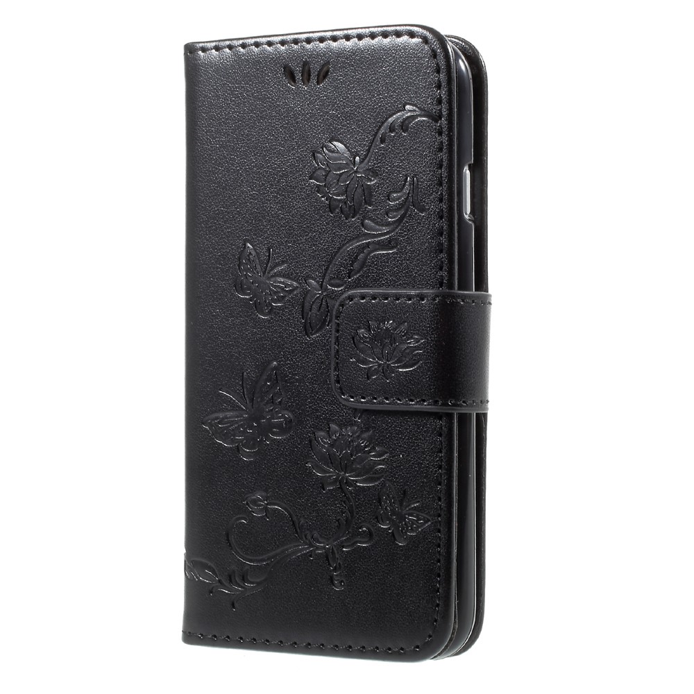 Imprint Butterfly Flower Magnetic Wallet PU Leather Stand Case for iPhone 8 / 7 4.7 inch - Black-3