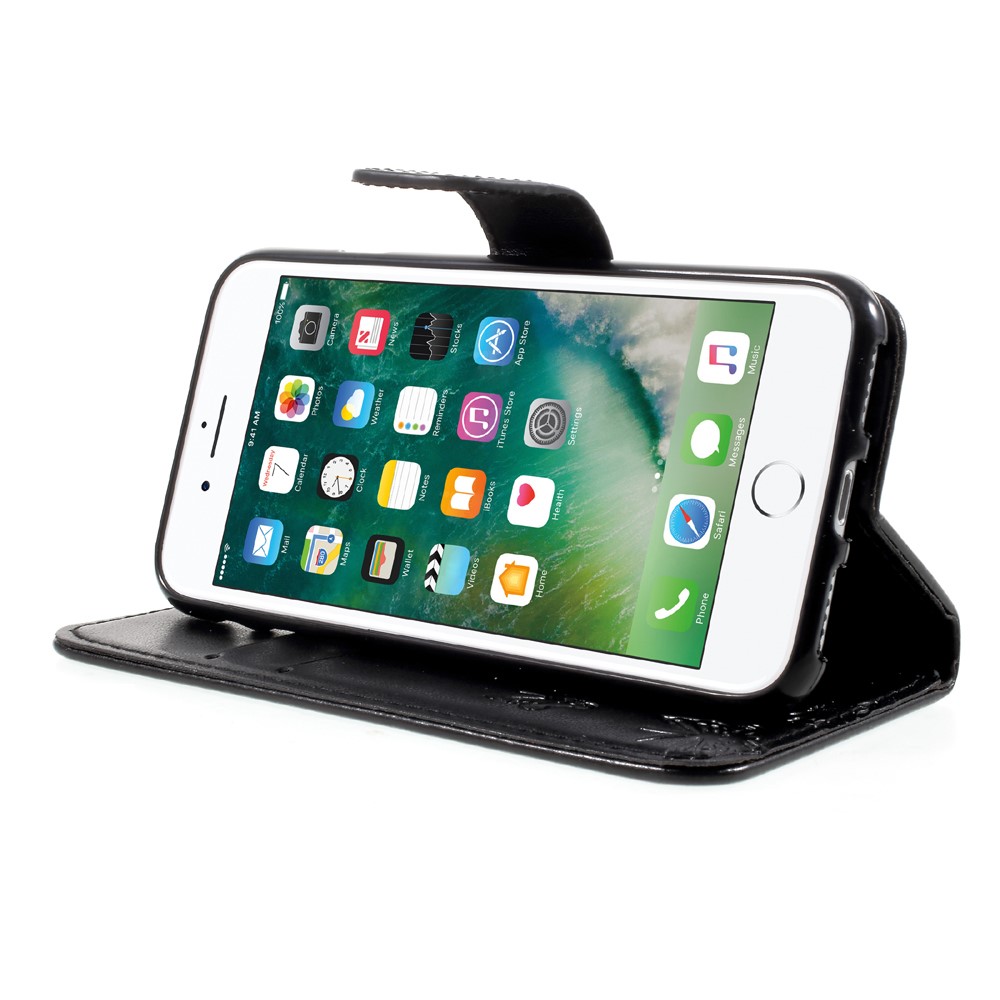 Imprint Butterfly Flower Magnetic Wallet PU Leather Stand Case for iPhone 8 / 7 4.7 inch - Black-4