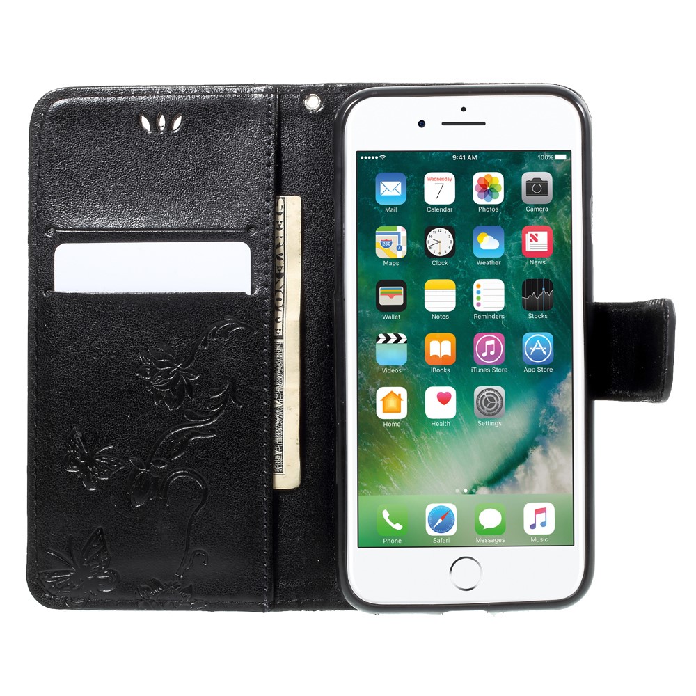 Imprint Butterfly Flower Magnetic Wallet PU Leather Stand Case for iPhone 8 / 7 4.7 inch - Black-6