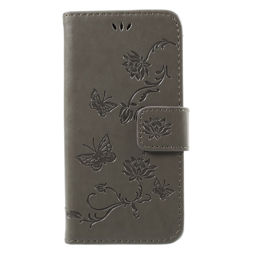 Imprint Butterfly Flower Magnetic Wallet PU Leather Stand Shell for iPhone 8 / 7 4.7 inch - Grey-1