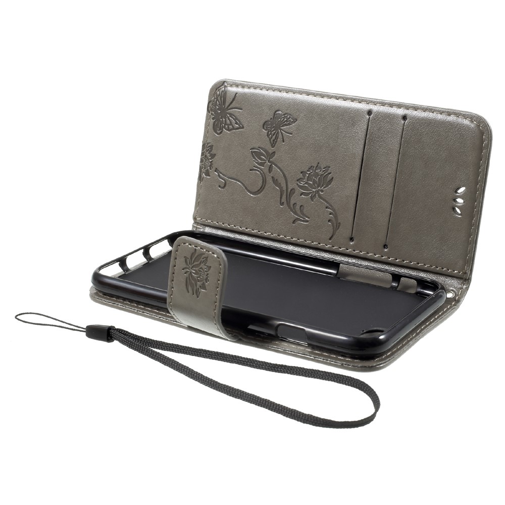 Imprint Butterfly Flower Magnetic Wallet PU Leather Stand Shell for iPhone 8 / 7 4.7 inch - Grey-6