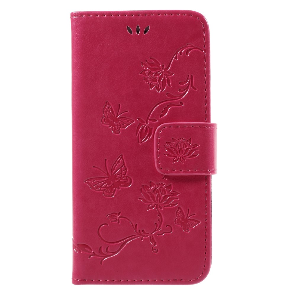 Imprint Butterfly Flower Magnetic Wallet PU Leather Stand Casing for iPhone 8 / 7 4.7 inch - Rose-1