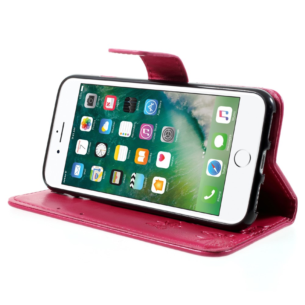 Imprint Butterfly Flower Magnetic Wallet PU Leather Stand Casing for iPhone 8 / 7 4.7 inch - Rose-4