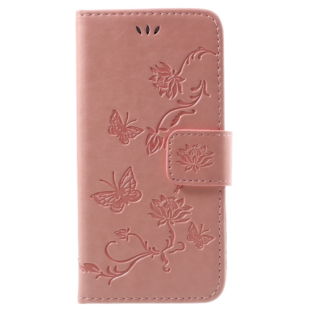 Imprint Butterfly Flower Wallet PU Leather Stand Mobile Phone Cover for iPhone 8 / 7 4.7 inch - Pink-1