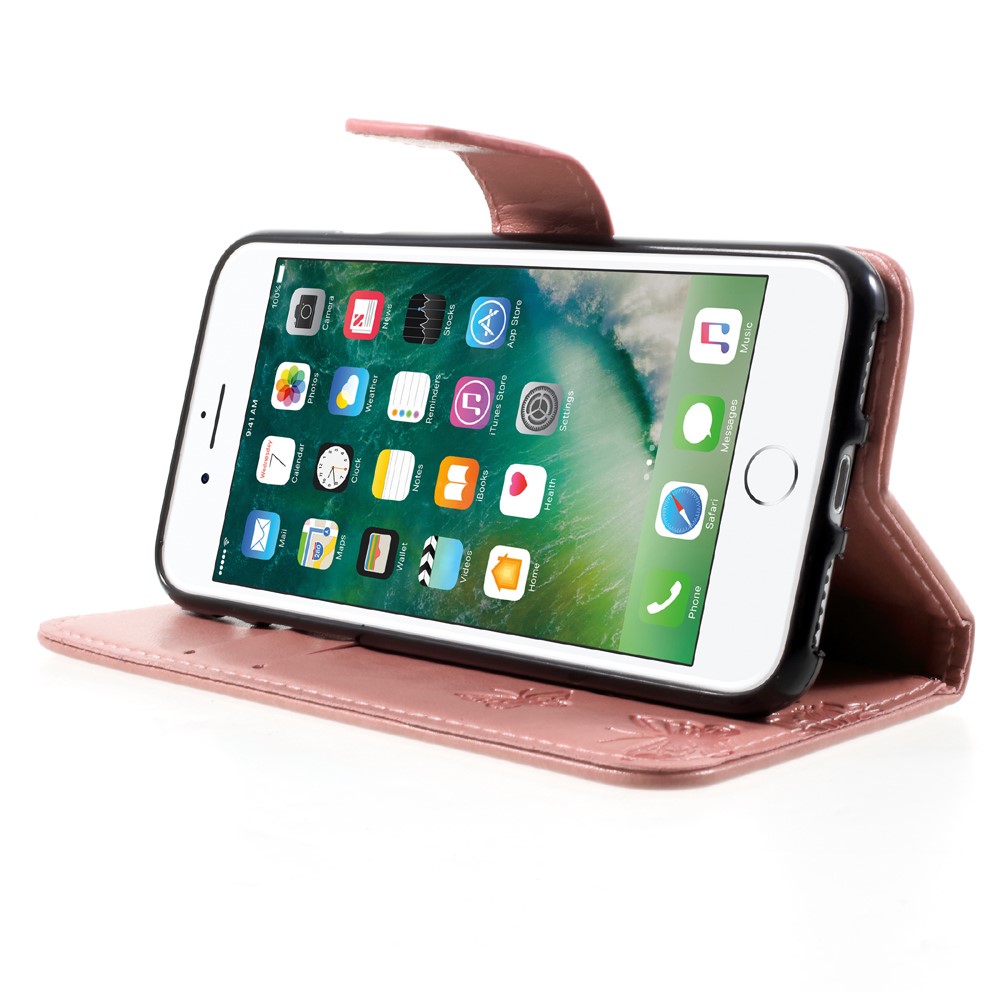 Imprint Butterfly Flower Wallet PU Leather Stand Mobile Phone Cover for iPhone 8 / 7 4.7 inch - Pink-4