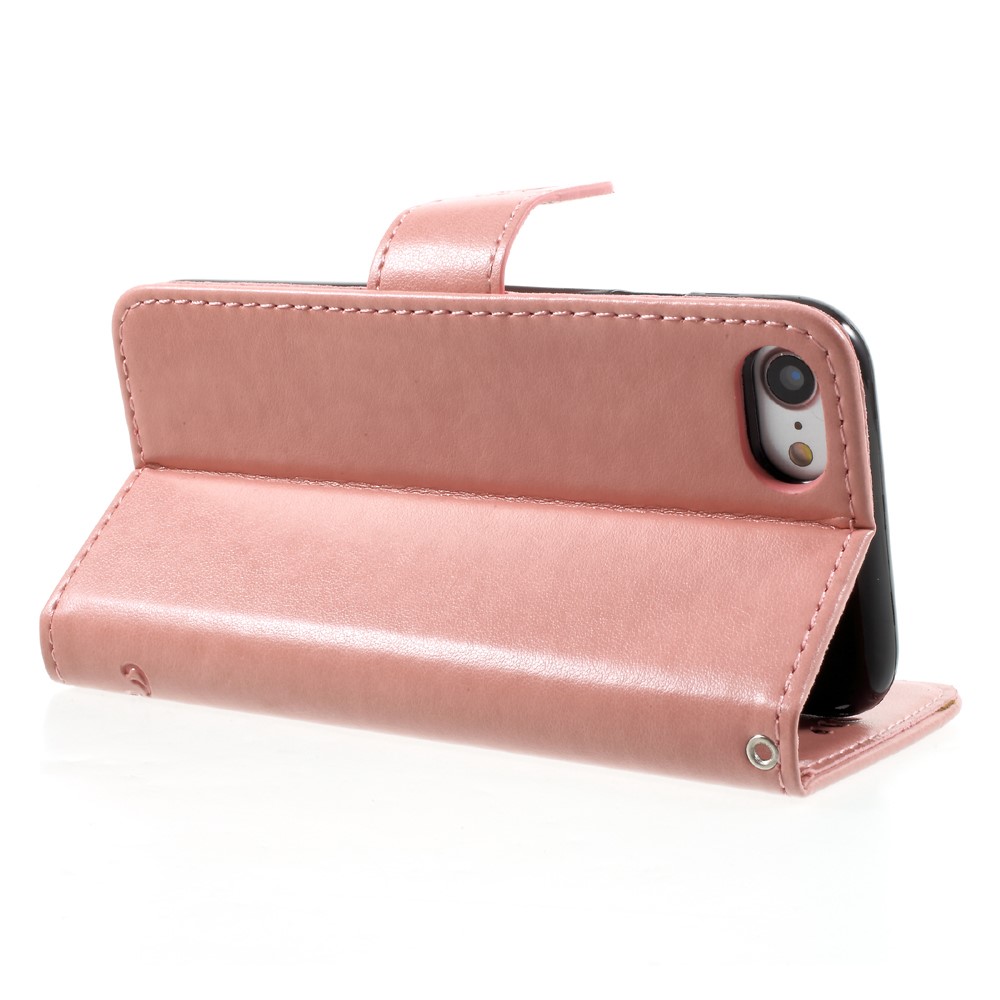 Imprint Butterfly Flower Wallet PU Leather Stand Mobile Phone Cover for iPhone 8 / 7 4.7 inch - Pink-5