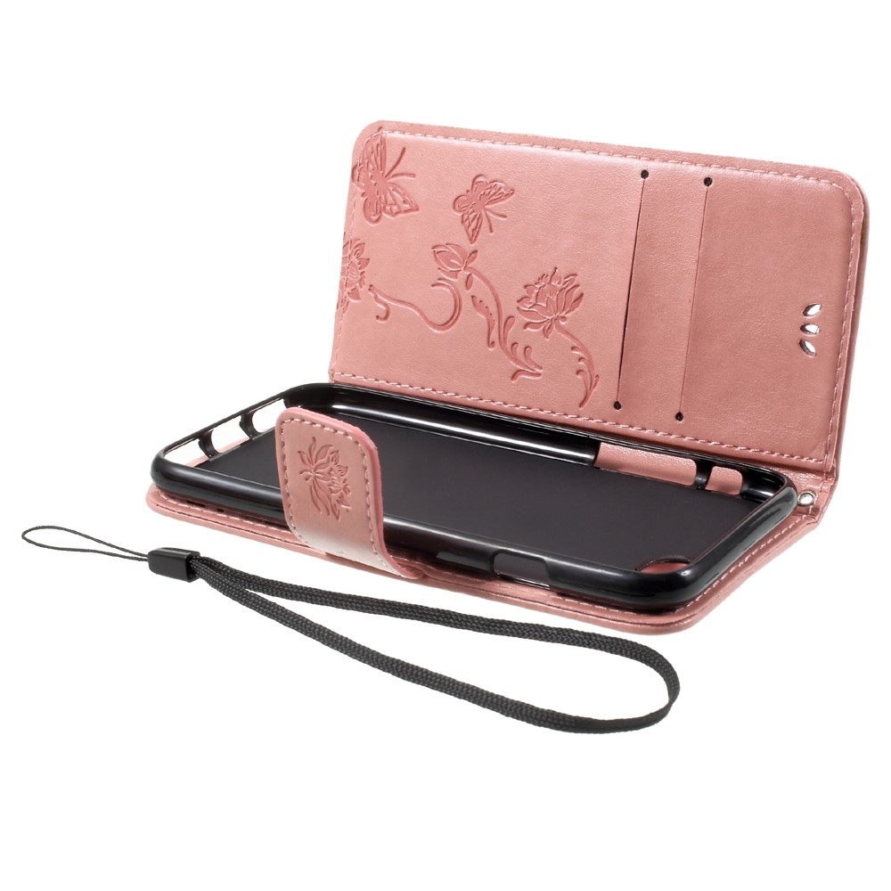 Imprint Butterfly Flower Wallet PU Leather Stand Mobile Phone Cover for iPhone 8 / 7 4.7 inch - Pink-6