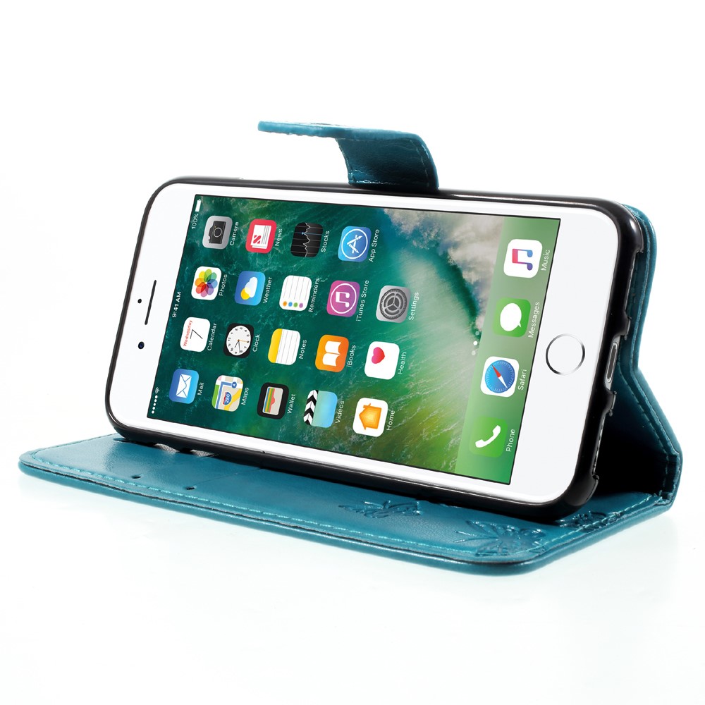 Imprint Butterfly Flower Magnetic Wallet PU Leather Stand Cell Phone Case for iPhone 8 / 7 4.7 inch - Blue-4