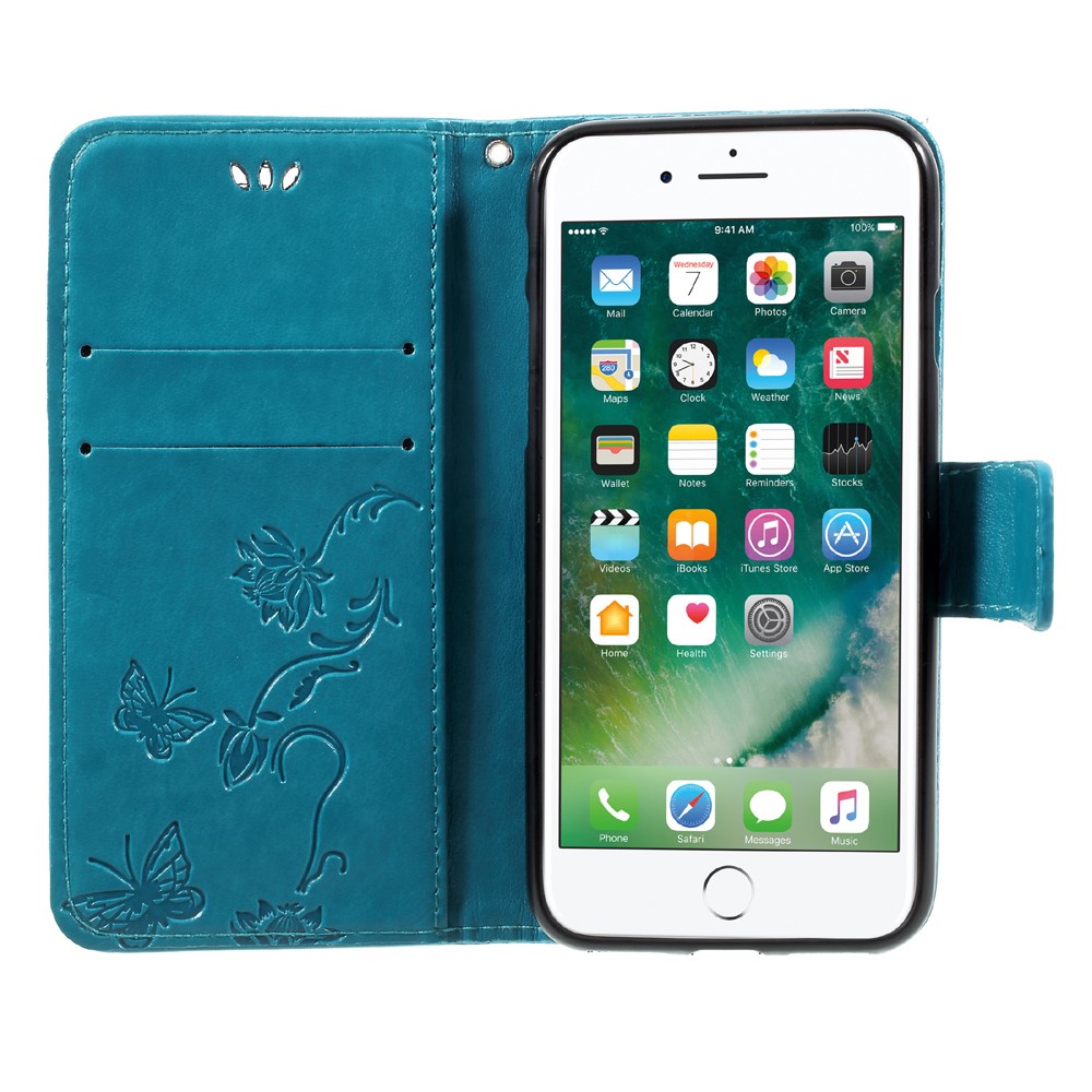 Imprint Butterfly Flower Magnetic Wallet PU Leather Stand Cell Phone Case for iPhone 8 / 7 4.7 inch - Blue-6