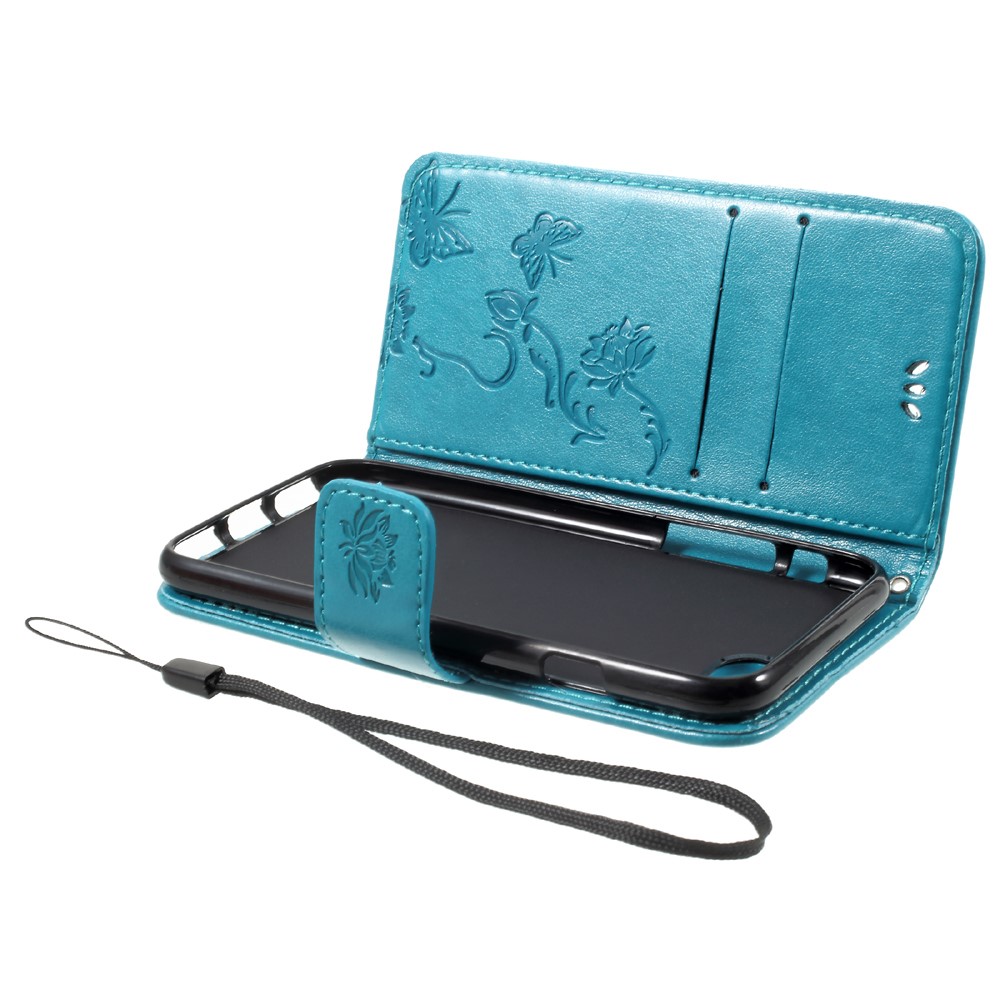 Imprint Butterfly Flower Magnetic Wallet PU Leather Stand Cell Phone Case for iPhone 8 / 7 4.7 inch - Blue-7