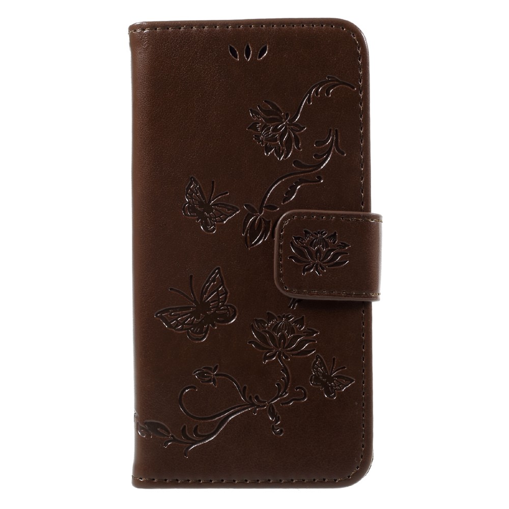 Imprint Butterfly Flower Magnetic Wallet Кожаный Корпус с Подставкой Для Iphone 7/8/SE (2020)/SE (2022) - Коричневый