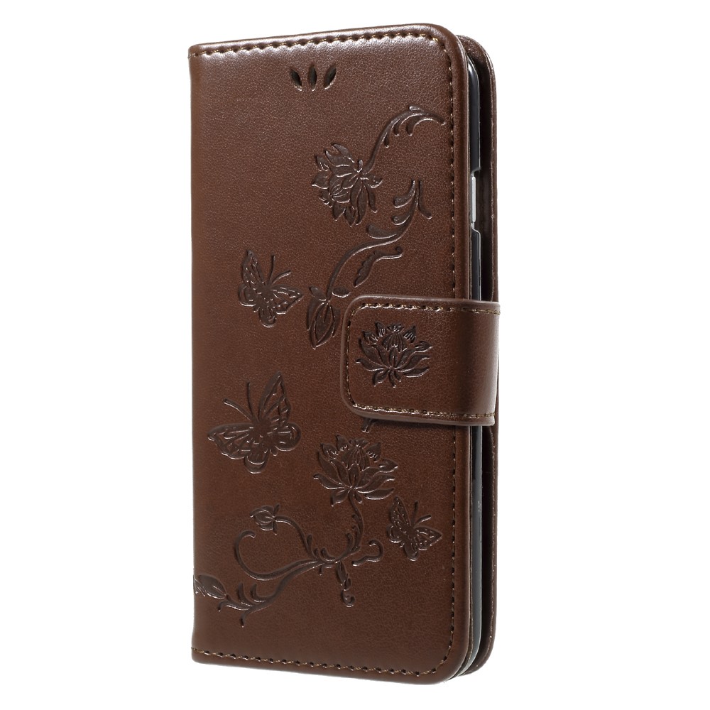 Imprint Butterfly Flower Magnetic Wallet Кожаный Корпус с Подставкой Для Iphone 7/8/SE (2020)/SE (2022) - Коричневый