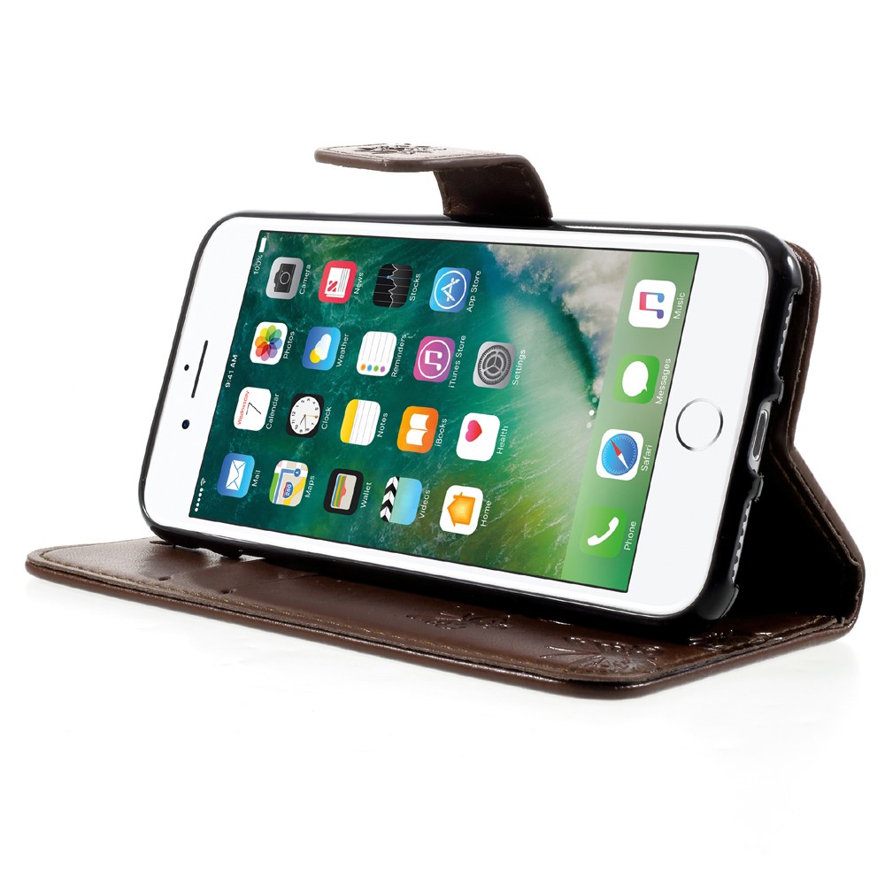 Imprint Butterfly Flower Magnetic Wallet PU Leather Case with Stand for iPhone 8 / 7 4.7 inch - Brown-4