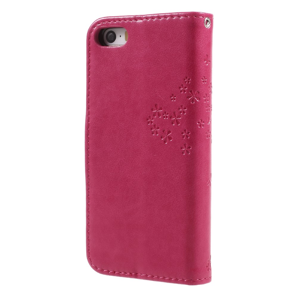 Imprint Tree Owl Magnetic Wallet PU Leather Stand Cover for iPhone 5 / 5s / SE - Rose-2