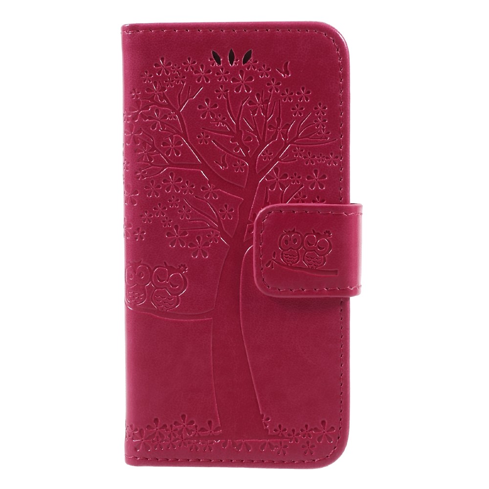 Imprint Tree Owl Magnetic Wallet PU Leather Stand Cover for iPhone 5 / 5s / SE - Rose-3