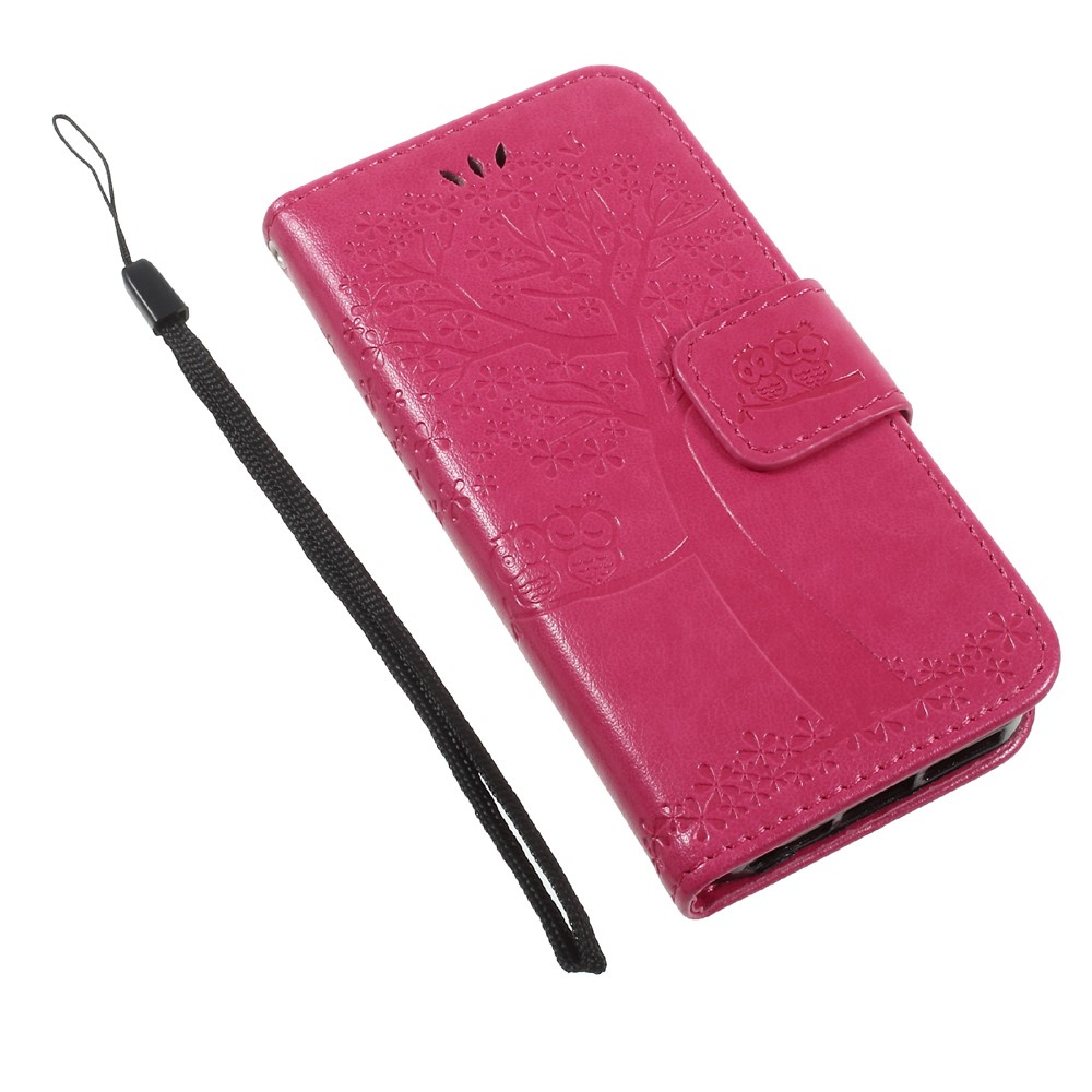 Imprint Tree Owl Magnetic Wallet PU Leather Stand Cover for iPhone 5 / 5s / SE - Rose-8