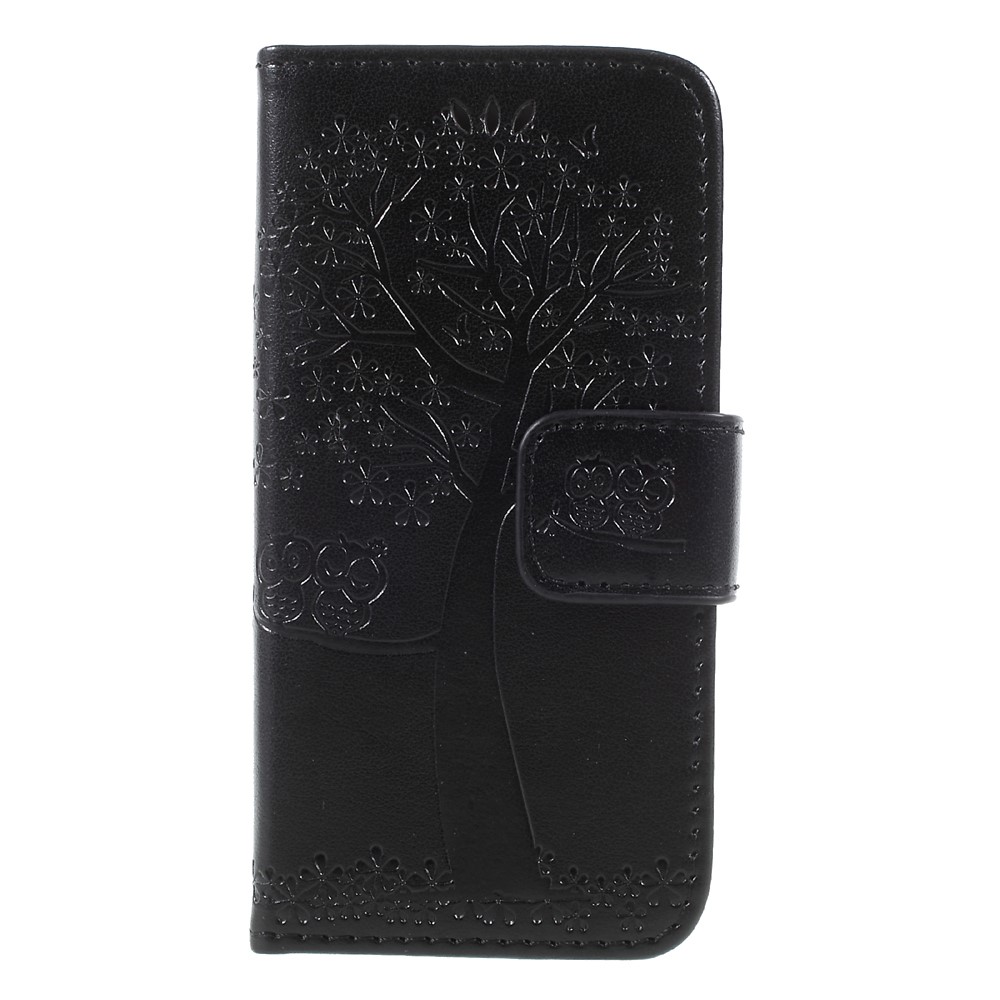 Imprint Tree Owl Magnetic Wallet PU Leather Stand Case for iPhone 5 / 5s / SE - Black-1