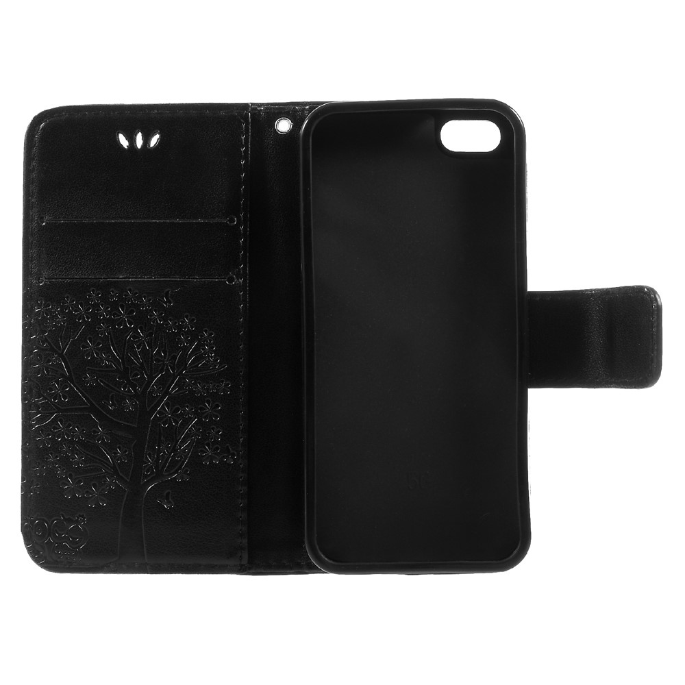 Imprint Tree Owl Magnetic Wallet PU Leather Stand Case for iPhone 5 / 5s / SE - Black-11