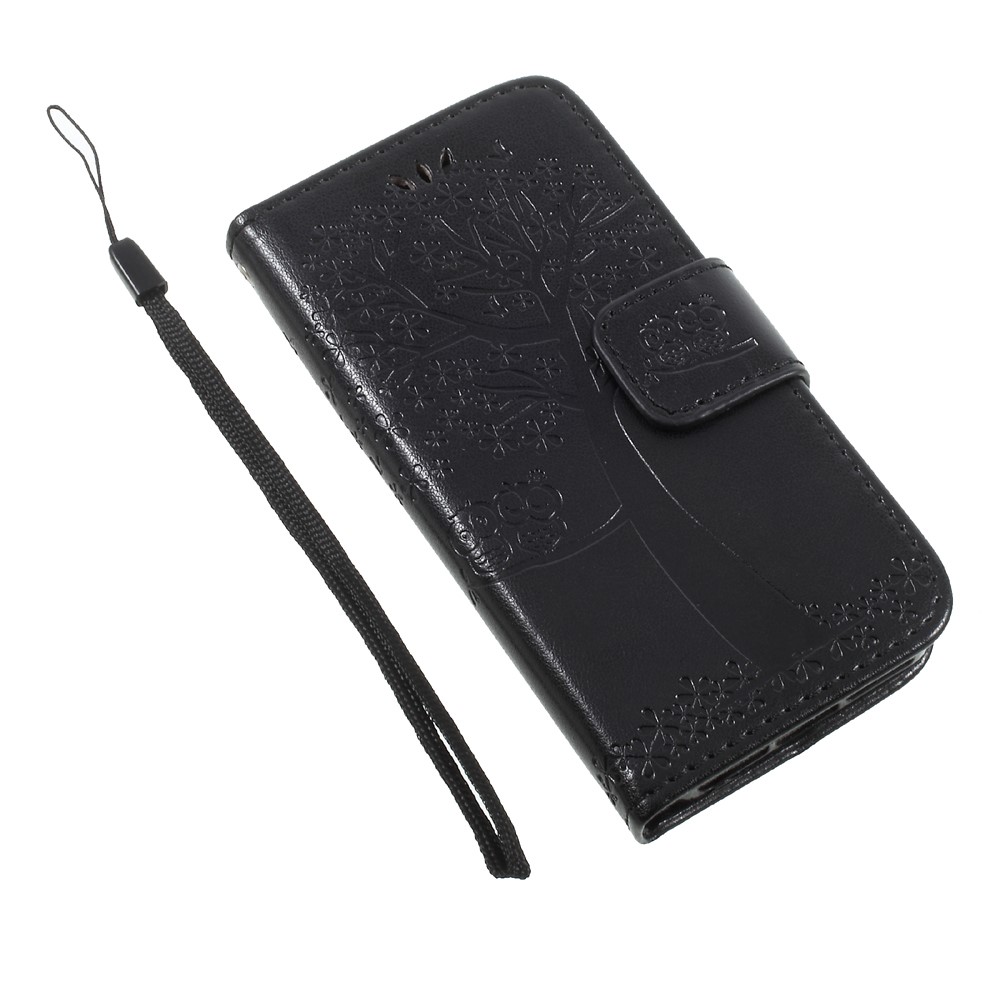 Imprint Tree Owl Magnetic Wallet PU Leather Stand Case for iPhone 5 / 5s / SE - Black-12