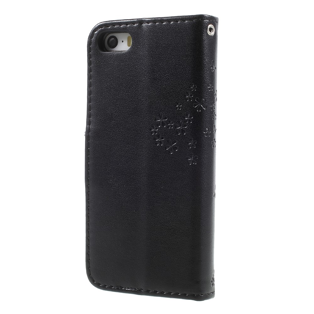Imprint Tree Owl Magnetic Wallet PU Leather Stand Case for iPhone 5 / 5s / SE - Black-2