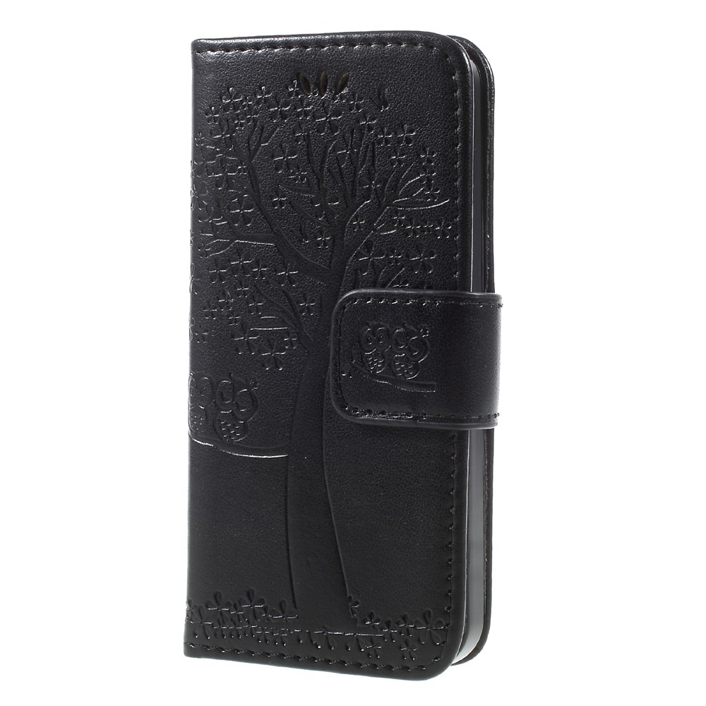 Imprint Tree Owl Magnetic Wallet PU Leather Stand Case for iPhone 5 / 5s / SE - Black-3
