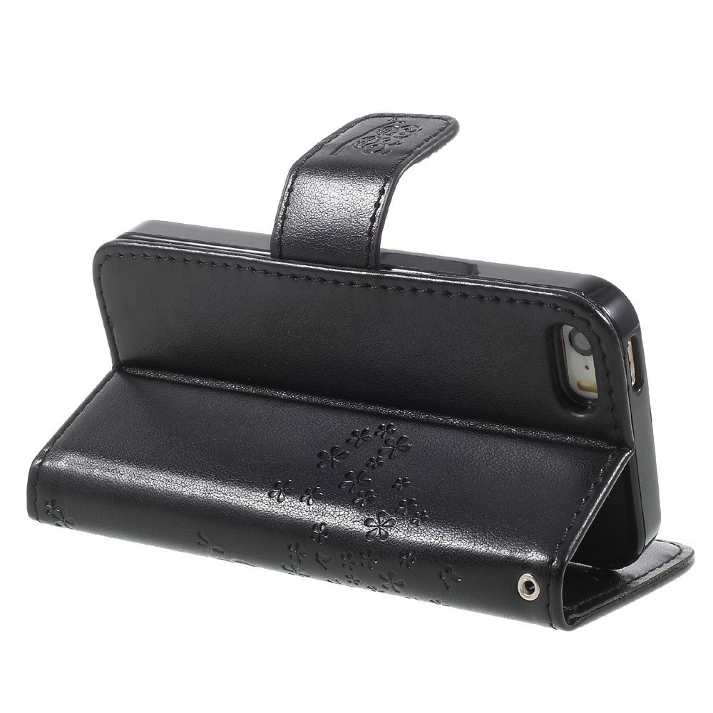 Imprint Tree Owl Magnetic Wallet PU Leather Stand Case for iPhone 5 / 5s / SE - Black-5