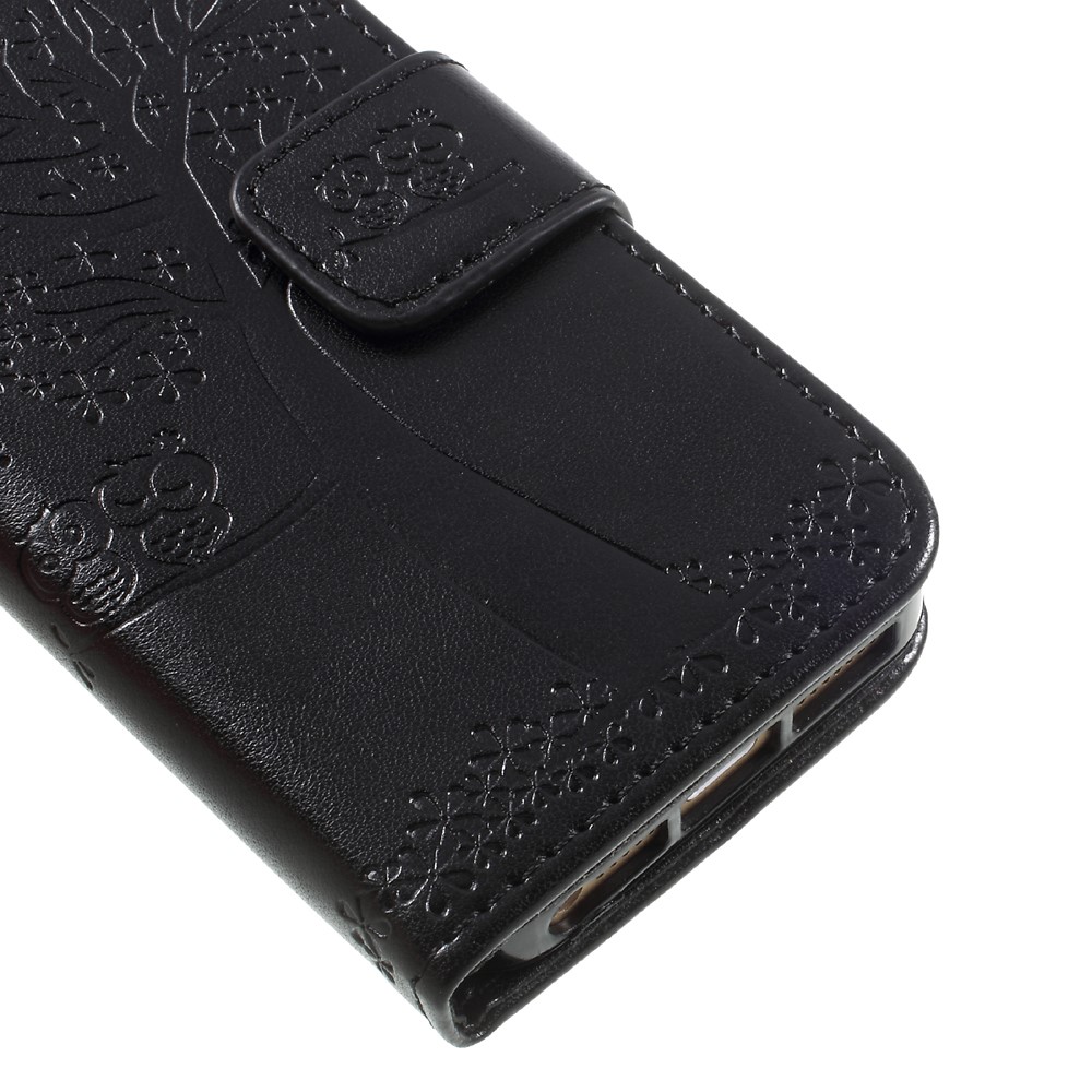 Imprint Tree Owl Magnetic Wallet PU Leather Stand Case for iPhone 5 / 5s / SE - Black-7