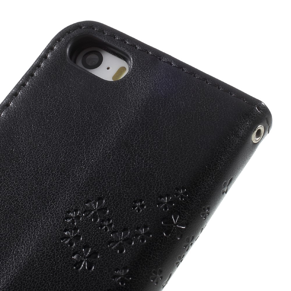 Imprint Tree Owl Magnetic Wallet PU Leather Stand Case for iPhone 5 / 5s / SE - Black-8