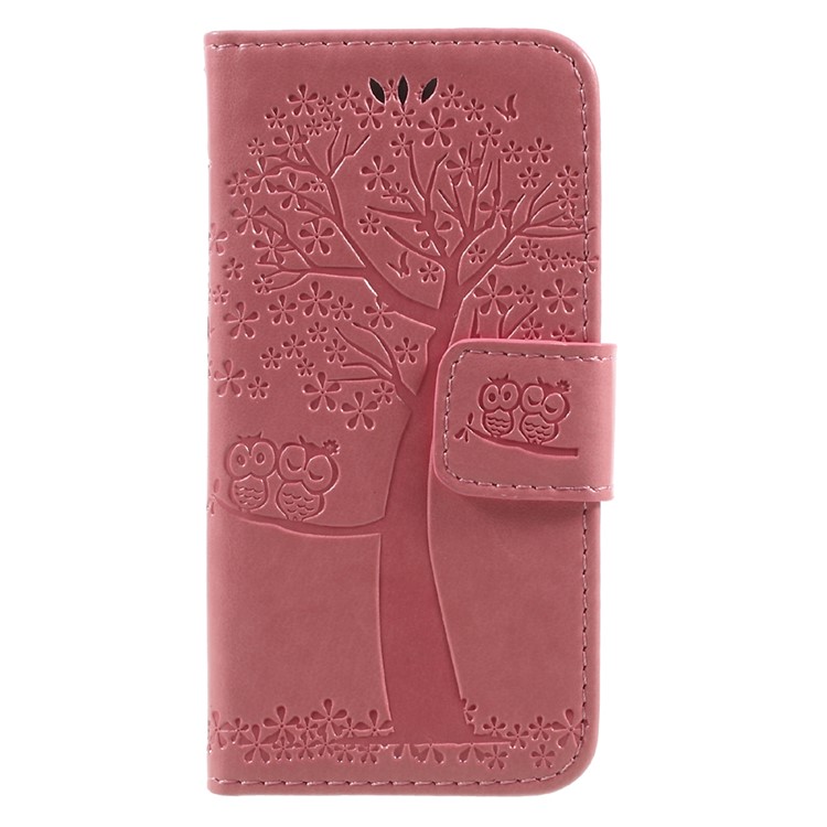Impressão Coruja Coruja Carteira Magnética PU Couro Carrinho Celular Para Iphone 5 / 5s / SE - Rosa-1