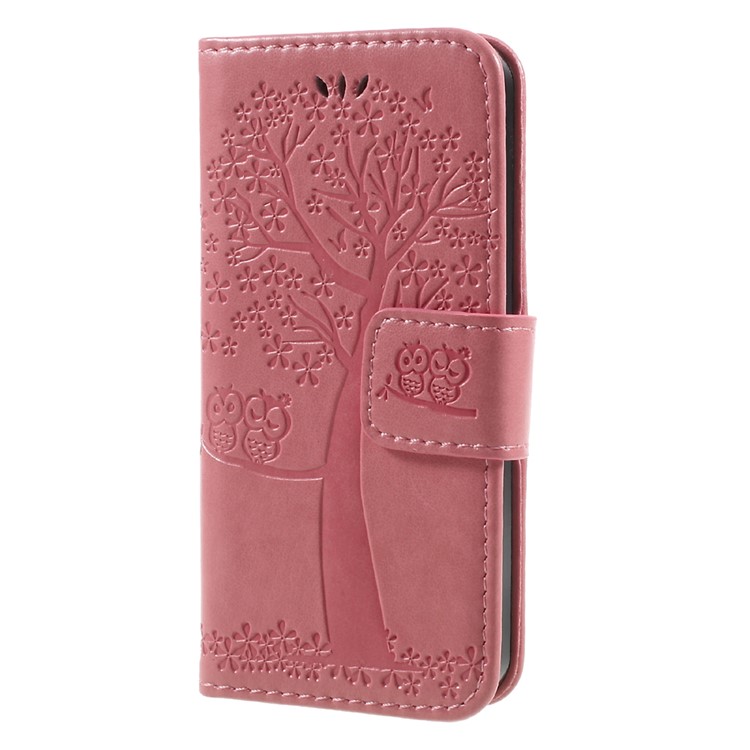 Impressão Coruja Coruja Carteira Magnética PU Couro Carrinho Celular Para Iphone 5 / 5s / SE - Rosa-3