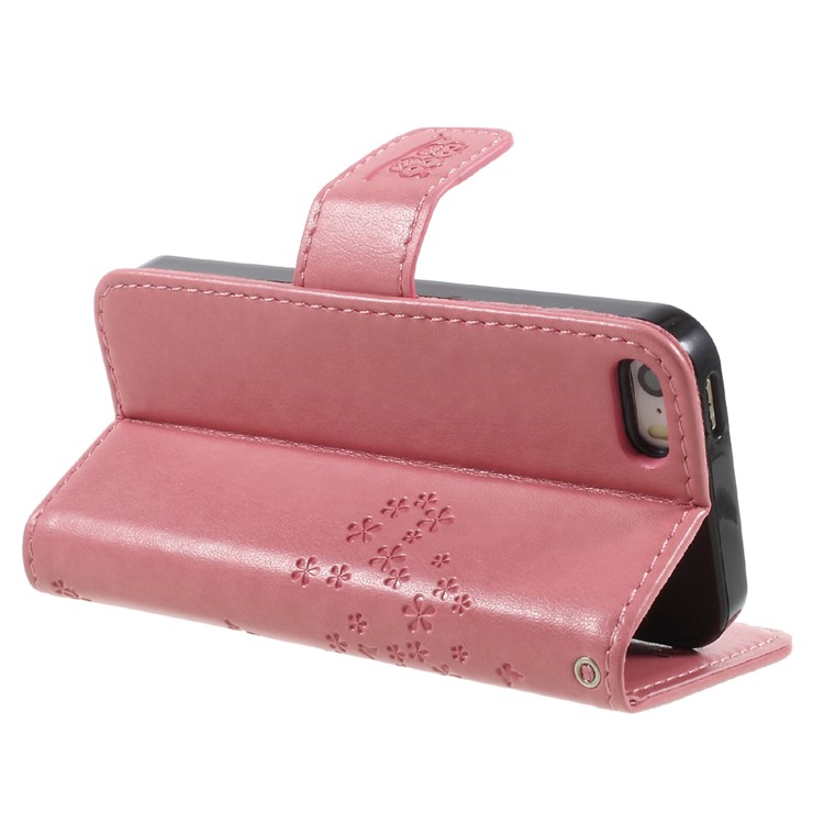 Impressão Coruja Coruja Carteira Magnética PU Couro Carrinho Celular Para Iphone 5 / 5s / SE - Rosa-5