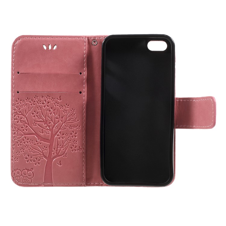 Impressão Coruja Coruja Carteira Magnética PU Couro Carrinho Celular Para Iphone 5 / 5s / SE - Rosa-7