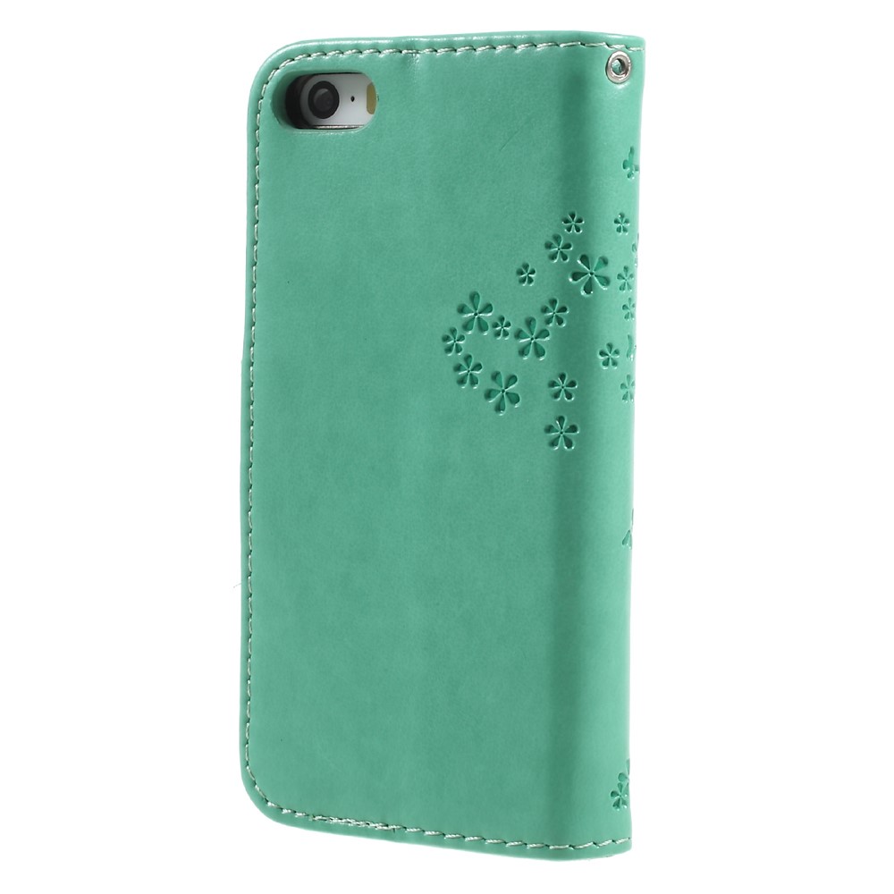 Imprint Tree Owl Magnetic Wallet PU Leather Stand Cell Phone Cover for iPhone 5 / 5s / SE - Cyan-2
