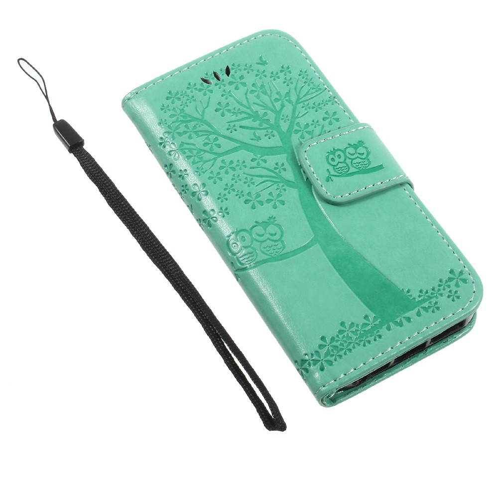 Imprint Tree Owl Magnetic Wallet PU Leather Stand Cell Phone Cover for iPhone 5 / 5s / SE - Cyan-8