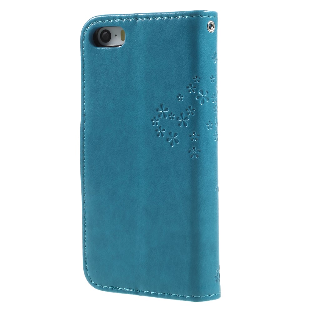 Imprint Tree Owl Magnetic Wallet PU Leather Cover with Stand for iPhone 5 / 5s / SE - Blue-2