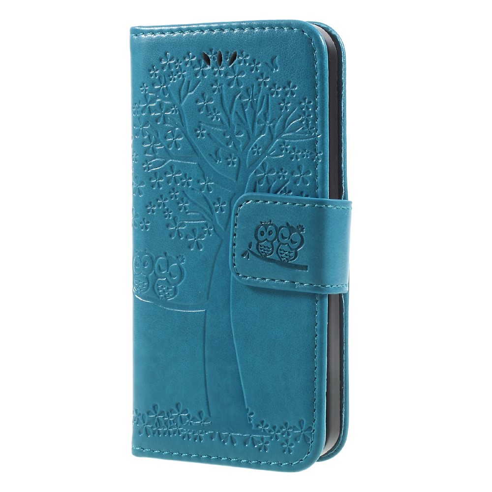 Imprint Tree Owl Magnetic Wallet PU Leather Cover with Stand for iPhone 5 / 5s / SE - Blue-3