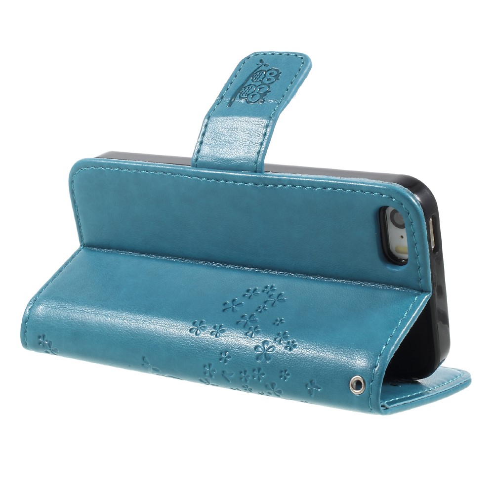 Imprint Tree Owl Magnetic Wallet PU Leather Cover with Stand for iPhone 5 / 5s / SE - Blue-5